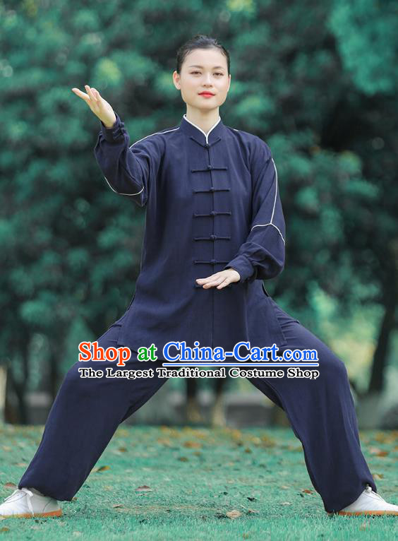 Chinese Martial Arts Garment Kungfu Performance Suits Tai Ji Chuan Navy Long Sleeve Outfits Tai Chi Group Competition Clothing