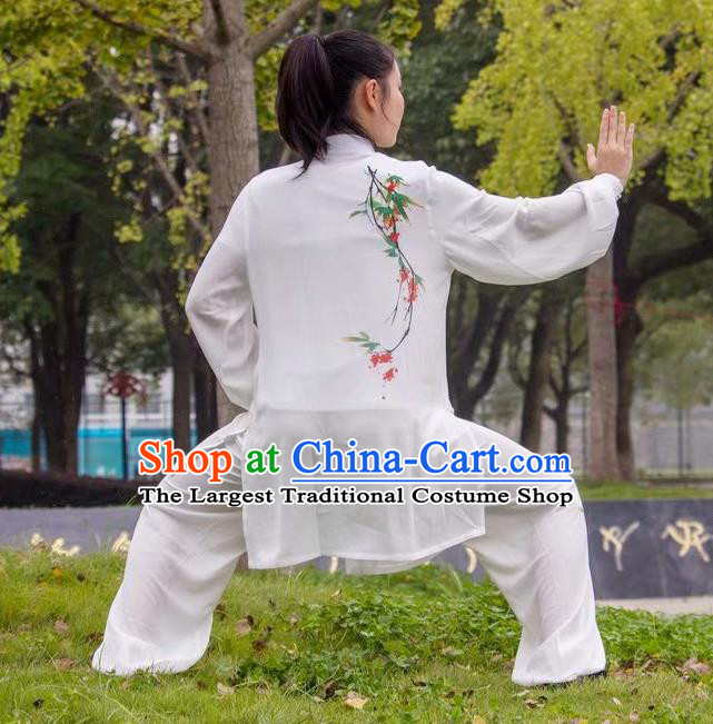 Chinese Kung Fu Wushu Competition Clothing Tai Chi Performance Suits Martial Arts Embroidered White Outfits