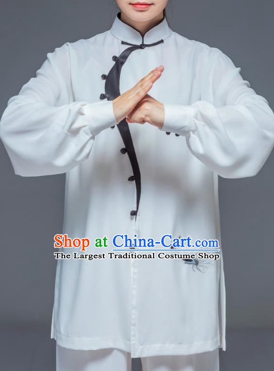 Chinese Martial Arts Embroidered White Outfits Tai Chi Clothing Performance Garment Kung Fu Competition Suits