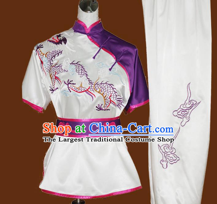 China Martial Arts Embroidered Dragon Clothing Nanquan Boxing Training Suits Kung Fu Uniforms Wushu Kongfu Garment Costumes
