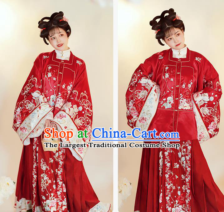 China Ancient Court Lady Wedding Red Hanfu Dress Clothing Ming Dynasty Embroidered Historical Garment Costumes for Women