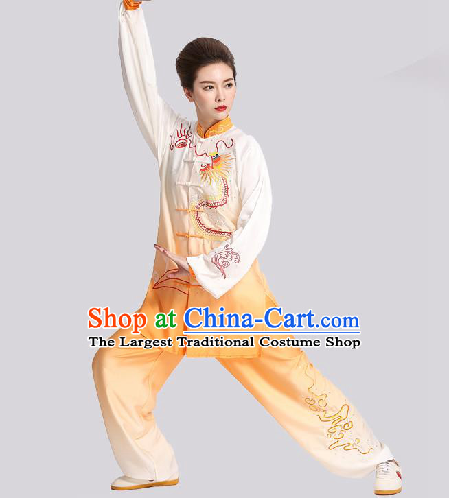 Chinese Tai Chi Kung Fu Gradient Orange Suits Martial Arts Competition Embroidered Dragon Outfits Tai Ji Training Clothing
