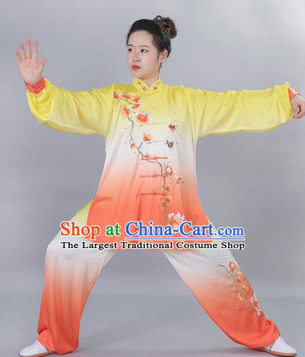 Chinese Martial Arts Competition Embroidered Mangnolia Outfits Tai Ji Training Clothing Tai Chi Kung Fu Red Suits