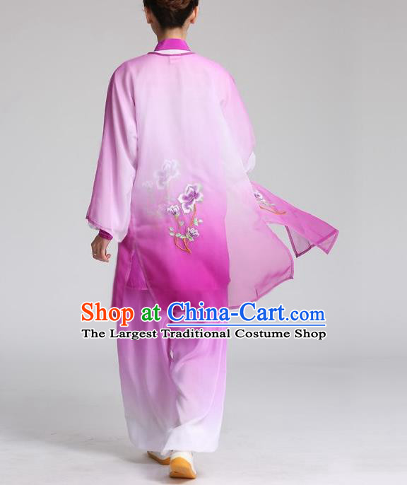 China Tai Chi Training Clothing Kung Fu Competition Outfits Martial Arts Tai Ji Embroidered Mangnolia Butterfly Purple Suits