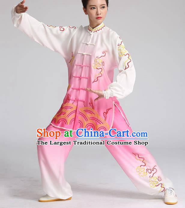 China Tai Chi Martial Arts Clothing Kung Fu Competition Outfits Tai Ji Training Embroidered Pink Suits