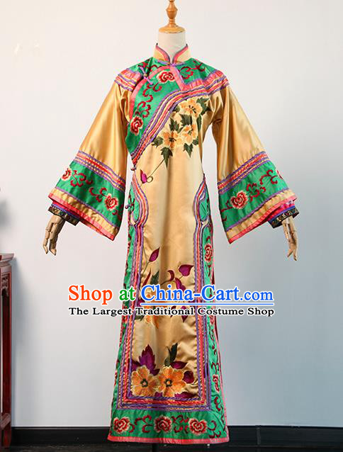 China Traditional Qing Dynasty Empress Garment Drama Empresses in the Palace Yellow Dress Ancient Court Manchu Female Clothing