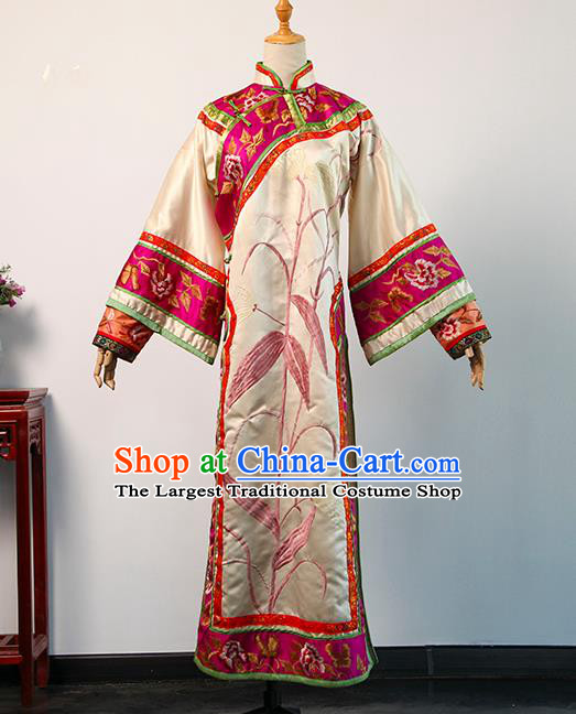 China Ancient Court Manchu Female Clothing Traditional Qing Dynasty Imperial Consort Garment Drama Empresses in the Palace An Lingrong Beige Dress