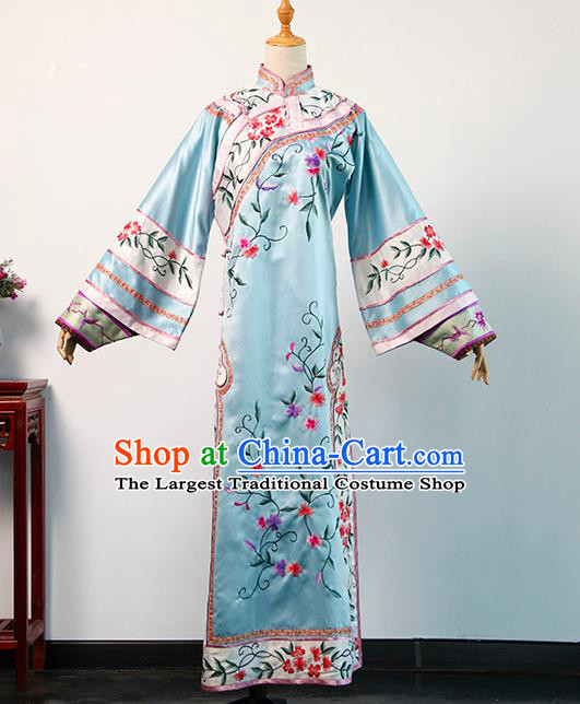 China Drama Empresses in the Palace Zhen Huan Blue Dress Ancient Imperial Consort Clothing Traditional Qing Dynasty Manchu Woman Garment