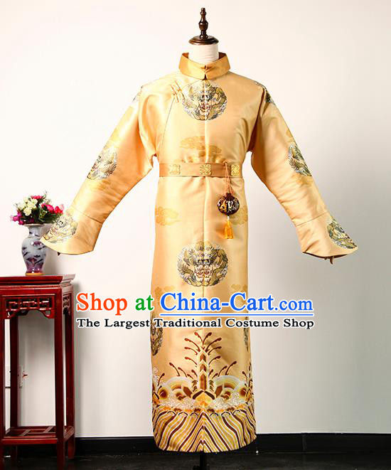 Chinese Story of Yanxi Palace Monarch Qianlong Golden Imperial Robe Qing Dynasty Prince Casual Costume Ancient Emperor Clothing