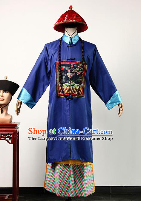 Chinese TV Empresses in the Palace Wen Shichu Blue Robe Qing Dynasty Imperial Physician Clothing Ancient Official Uniform