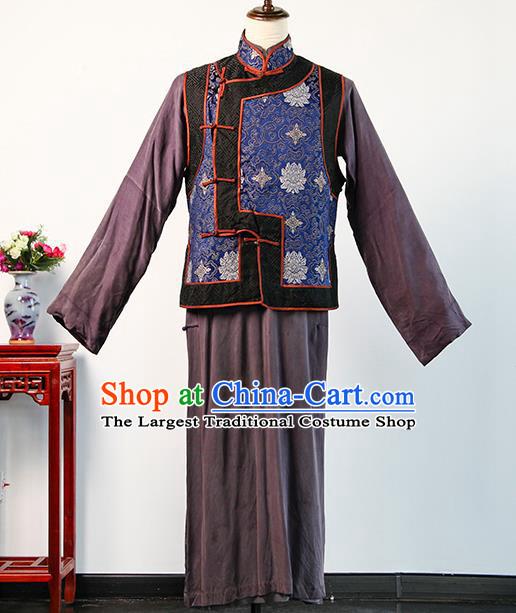 Chinese Drama Teahouse Elderly Male Mandarin Jacket Robe Qing Dynasty Lord Clothing Ancient Shopkeeper Uniform