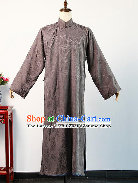 Chinese Qing Dynasty Landlord Clothing Ancient Shopkeeper Uniform Drama Teahouse Brown Robe