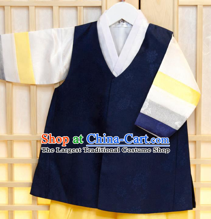 Korean Children Garment Navy Vest White Shirt and Yellow Pants Boys Prince Birthday Hanbok Costumes Korea Traditional Fashion Clothing