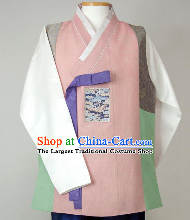 Korea Young Man Pink Vest White Shirt and Navy Pants Traditional Festival Costumes Bridegroom Clothing Korean Wedding Hanbok