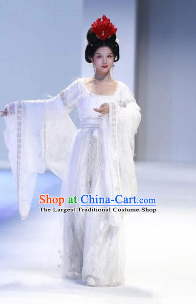 China Ancient Journey to the West Fox Fairy White Hanfu Dress Tang Dynasty Young Beauty Historical Garment Clothing