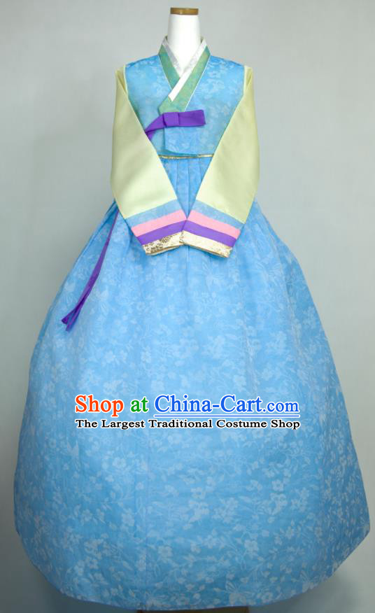 Korean Traditional Festival Clothing Court Woman Fashion Hanbok Blue Blouse and Dress Wedding Bride Costumes