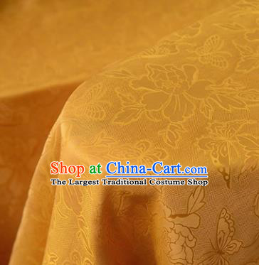 Chinese Silk Fabric Yellow Gambiered Guangdong Gauze High Quality Cheongsam Cloth Classical Peony Butterfly Pattern DIY Fabric