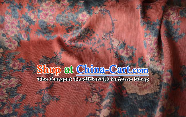 Chinese High Quality Cheongsam Cloth Classical Peony Pattern DIY Satin Fabric Silk Fabric Red Gambiered Guangdong Gauze