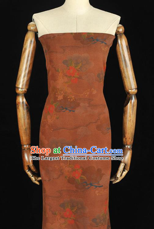 Chinese Silk Fabric Brown Gambiered Guangdong Gauze Cheongsam Cloth Traditional Flowers Pattern DIY Fabric