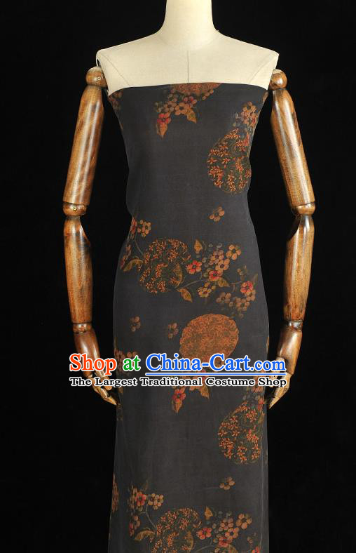 Chinese Navy Gambiered Guangdong Gauze Traditional Peach Blossom Pattern DIY Dress Fabric Cheongsam Silk Cloth