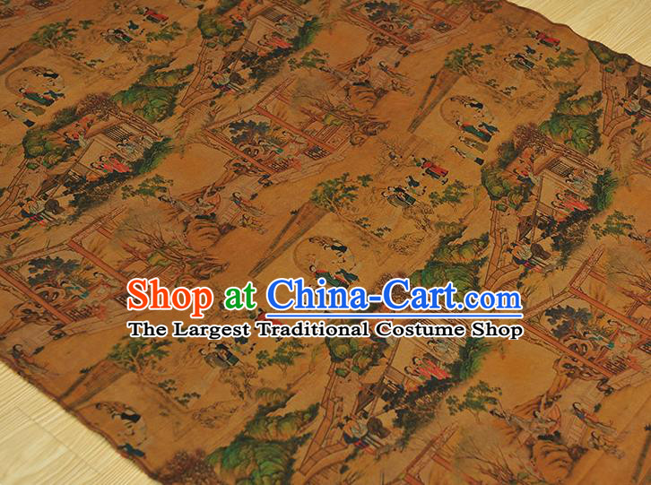 Chinese Ginger Gambiered Guangdong Gauze Cheongsam Silk Cloth Traditional Chang An View Pattern DIY Dress Fabric