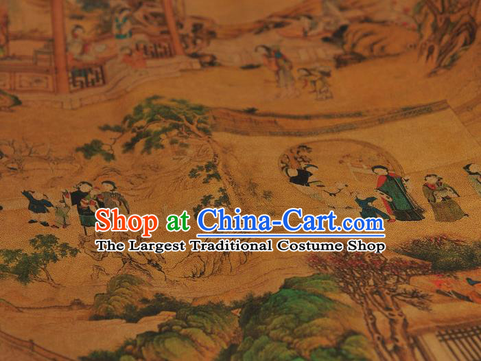 Chinese Ginger Gambiered Guangdong Gauze Cheongsam Silk Cloth Traditional Chang An View Pattern DIY Dress Fabric