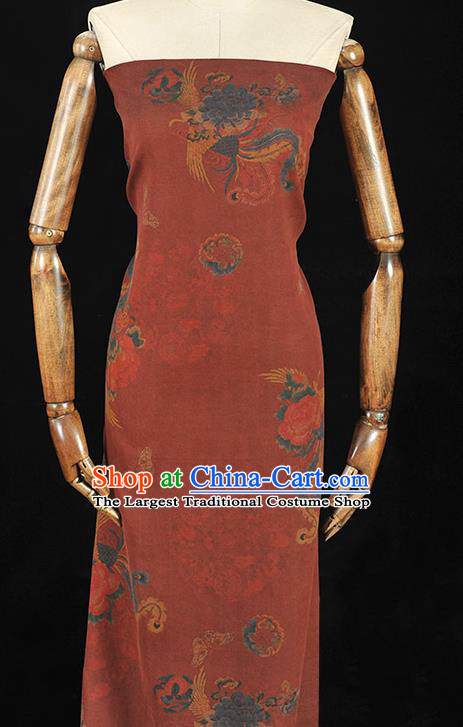 Chinese Traditional Phoenix Pattern Dress Fabric Cheongsam Silk Cloth Wine Red Gambiered Guangdong Gauze
