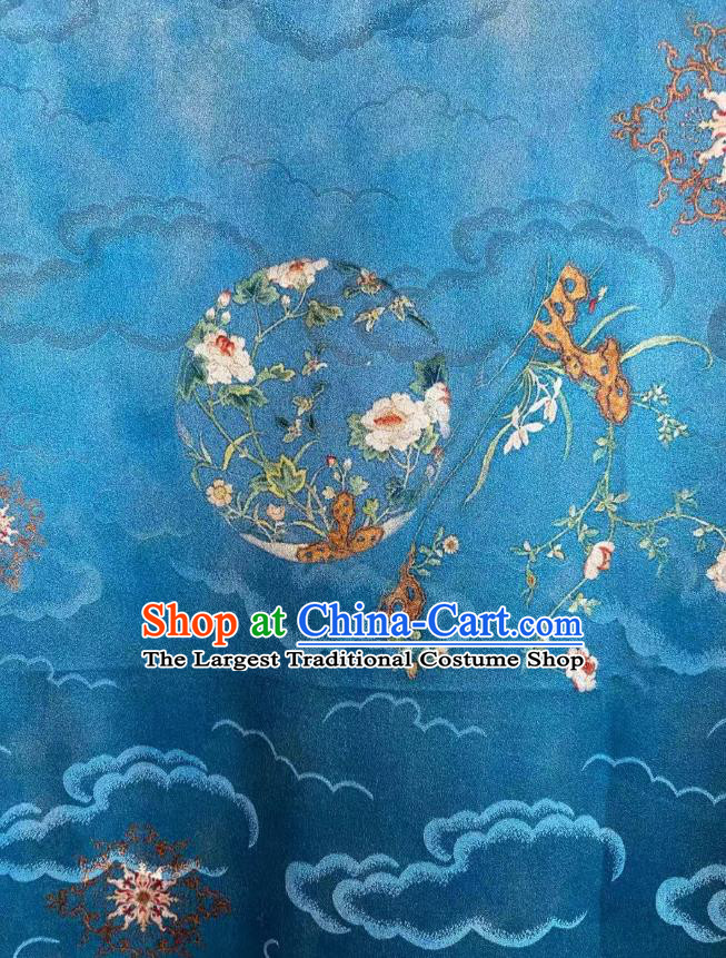 Chinese Classical Cloud Pattern Brocade Blue Tapestry Cloth Traditional Qipao Dress Jacquard Drapery Silk Fabric