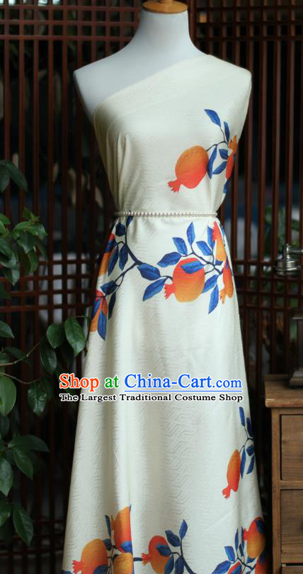 Chinese Silk Fabric Classical Pomegranate Pattern Brocade Beige Tapestry Cloth Traditional Qipao Dress Jacquard Drapery