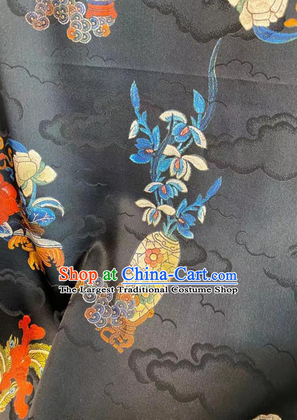 Chinese Traditional Qipao Dress Drapery Black Silk Fabric Classical Clouds Pattern Brocade Qing Dynasty Tapestry Cloth