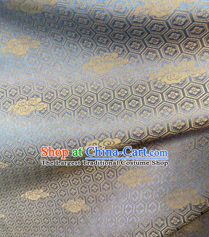 Chinese Traditional Qipao Dress Drapery Silk Fabric Classical Septaria Pattern Blue Brocade Jacquard Tapestry Cloth