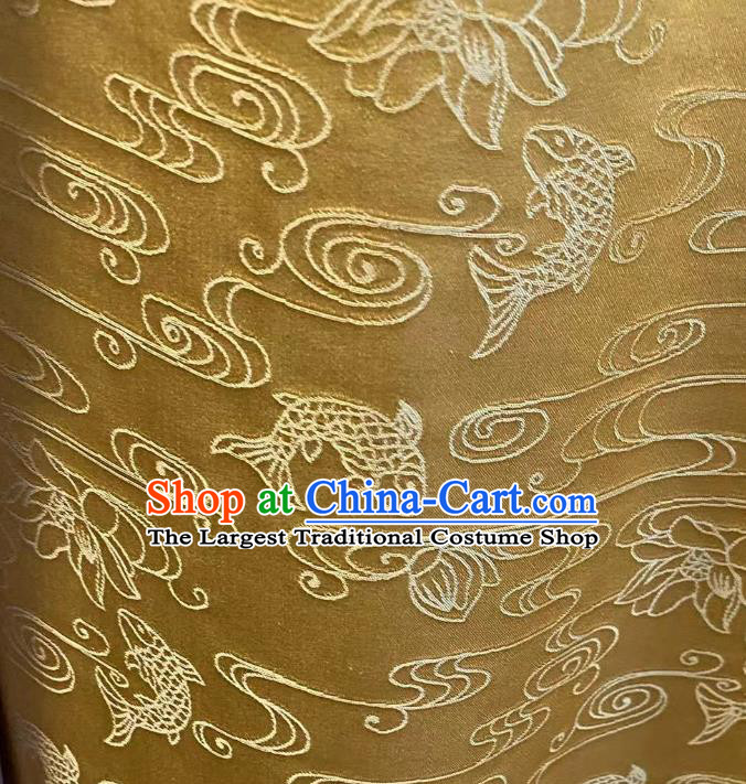 Chinese Classical Carps Pattern Golden Brocade Jacquard Tapestry Cloth Traditional Qipao Dress Drapery Silk Fabric