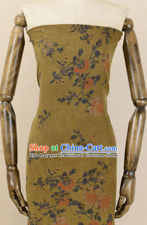 Top Chinese Yellow Gambiered Guangdong Gauze Traditional Flowers Pattern Dress Cloth Cheongsam Silk Fabric