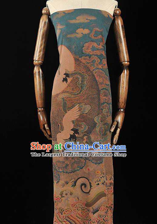 China Classical Cloud Crane Pattern Silk Fabric Traditional Gambiered Guangdong Gauze Qipao Dress Cloth Drapery