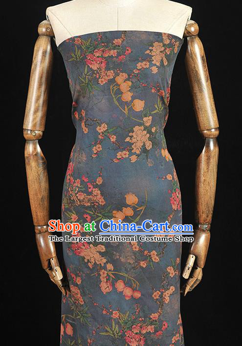 Top Chinese Traditional Convallaria Pattern Dress Cloth Cheongsam Silk Fabric Blue Gambiered Guangdong Gauze