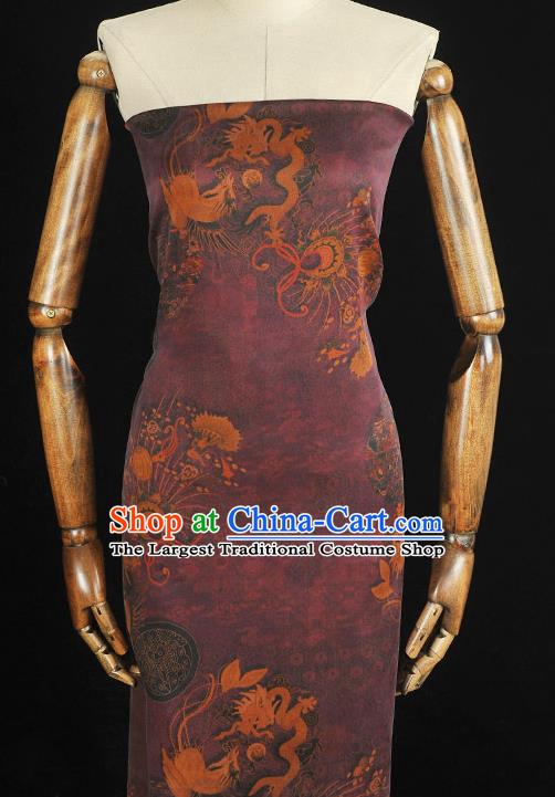 Top Chinese Classical Dragon Phoenix Pattern Gambiered Guangdong Gauze Traditional Jacquard Satin Cloth Cheongsam Purple Silk Fabric