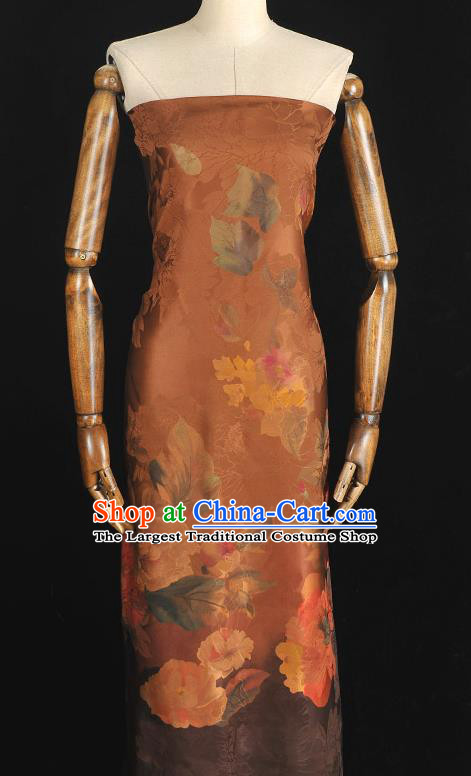 Top Chinese Classical Gambiered Guangdong Gauze Traditional Jacquard Brown Brocade Cloth Cheongsam Silk Fabric