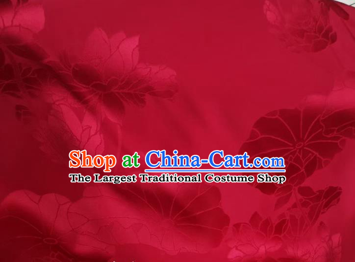 Chinese Cheongsam Wine Red Silk Fabric Classical Lotus Pattern Satin Cloth Traditional Jacquard Brocade Drapery