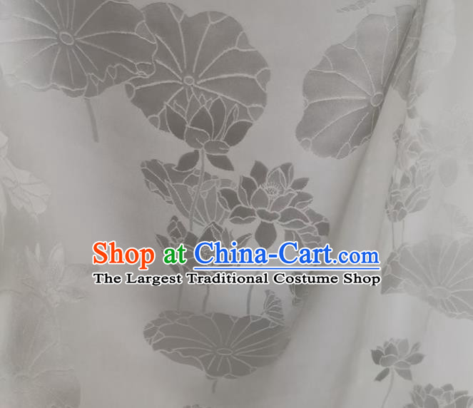 Chinese Classical Lotus Pattern Satin Cloth Traditional Jacquard Brocade Drapery Cheongsam White Silk Fabric