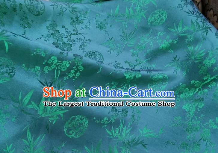 Chinese Classical Plum Bamboo Pattern Green Satin Cloth Traditional Jacquard Brocade Drapery Cheongsam Silk Fabric