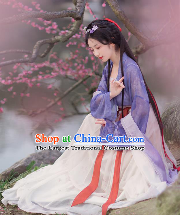 China Traditional Ming Dynasty Civilian Lady Garment Clothing Ancient Fairy Purple Hanfu Dress