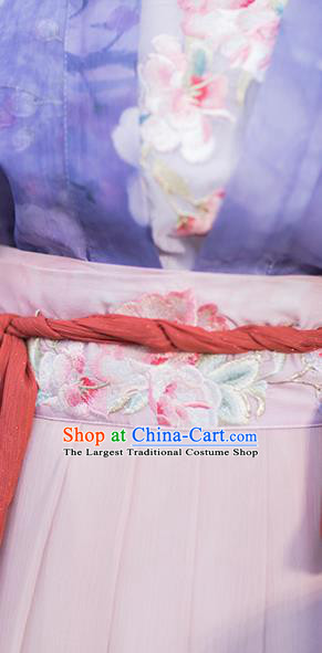 China Traditional Ming Dynasty Civilian Lady Garment Clothing Ancient Fairy Purple Hanfu Dress