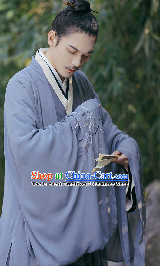 China Traditional Ming Dynasty Scholar Historical Garments Clothing Ancient Taoist Priest Hanfu Robe for Men