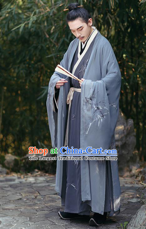 China Traditional Ming Dynasty Scholar Historical Garments Clothing Ancient Taoist Priest Hanfu Robe for Men