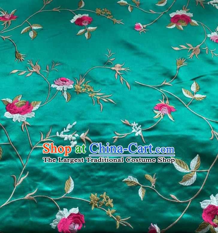 Chinese Classical Embroidered Pattern Green Brocade Cloth Jacquard Tapestry Material Traditional Cheongsam Drapery Silk Fabric