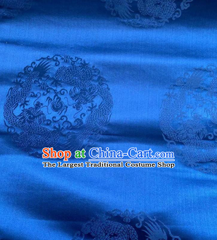 Chinese Tapestry Material Traditional Tang Suit Drapery Silk Fabric Classical Dragons Pattern Blue Brocade Cloth