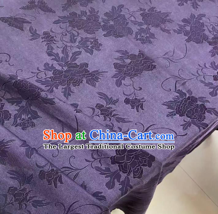 Chinese Classical Peony Butterfly Pattern Brocade Cloth Purple Gambiered Guangdong Gauze Material Traditional Qipao Dress Drapery Silk Fabric