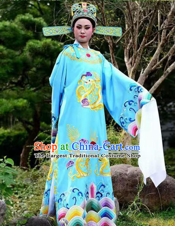 China Shaoxing Opera Scholar Clothing Peking Opera Embroidered Blue Robe Traditional Beijing Opera Xiaosheng Garment