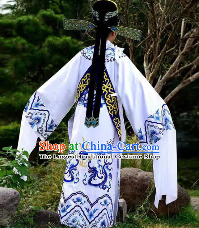 China Traditional Beijing Opera Xiaosheng Garment Shaoxing Opera Scholar Clothing Peking Opera Embroidered White Robe