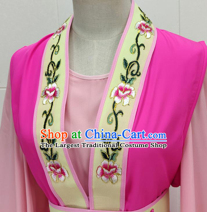 Chinese Traditional Peking Opera Diva Rosy Dress Shaoxing Opera Servant Girl Garment Beijing Opera Actress Clothing